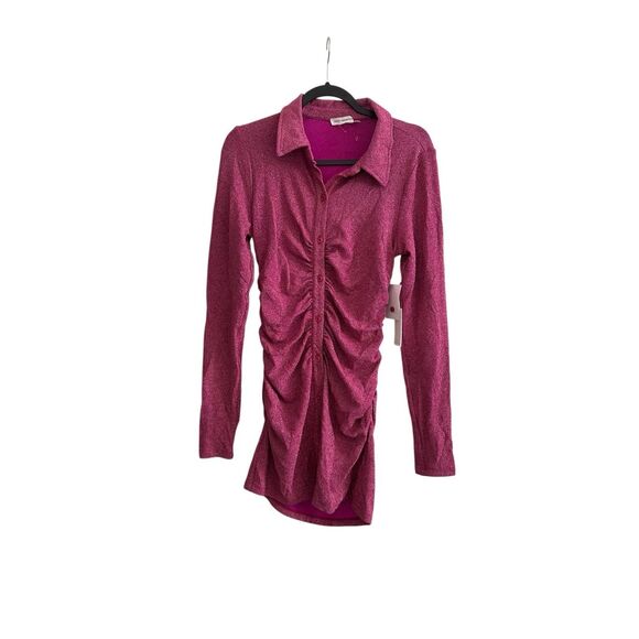 NWT Good American RUCHED PINK METALLIC SPARKLE MINI DRESS Size 3 or Large - Picture 2 of 8